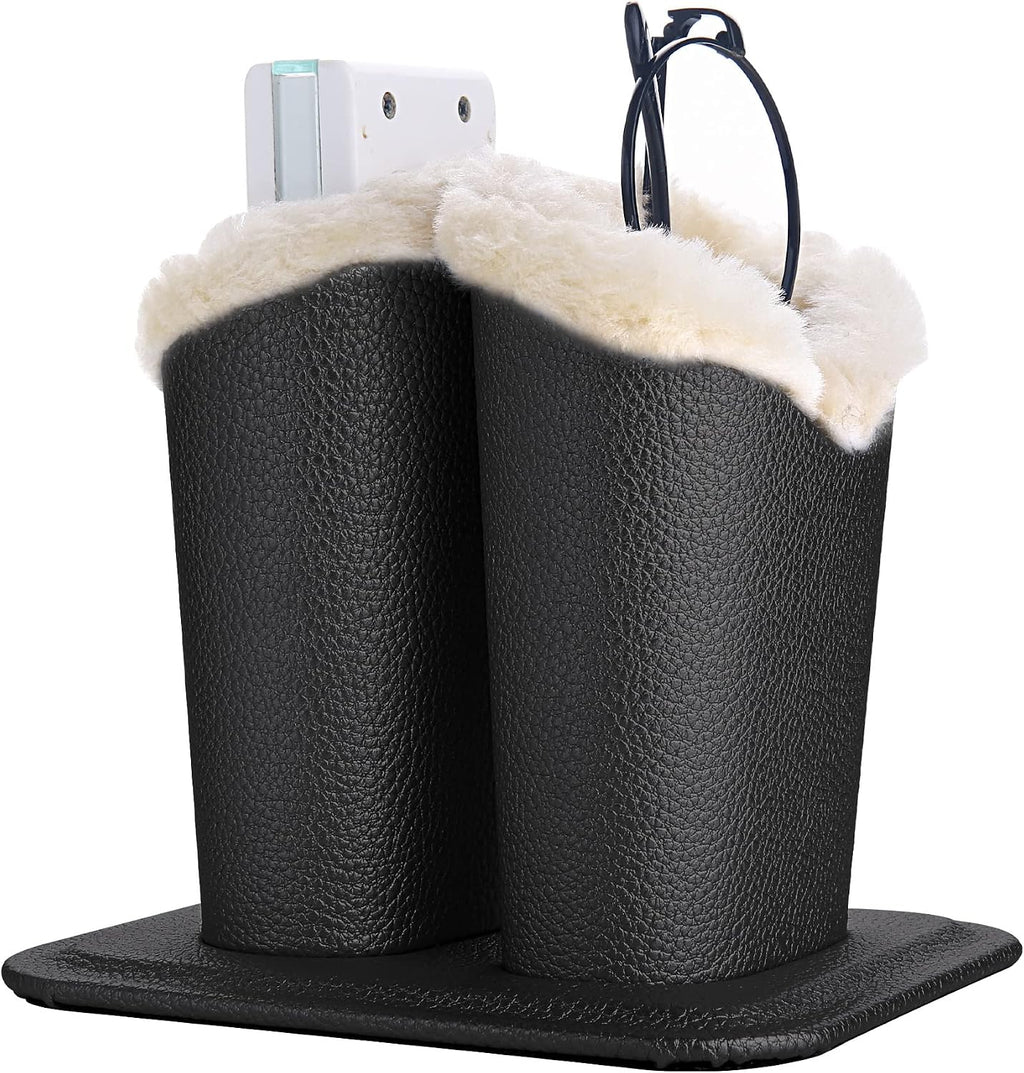 Plush Lined Eyeglass Holder, PU Leather Eyeglass Case, Anti-Scratch Glasses Storage Organizer for Desk Office Nightstand, 2slot (Black，Black)