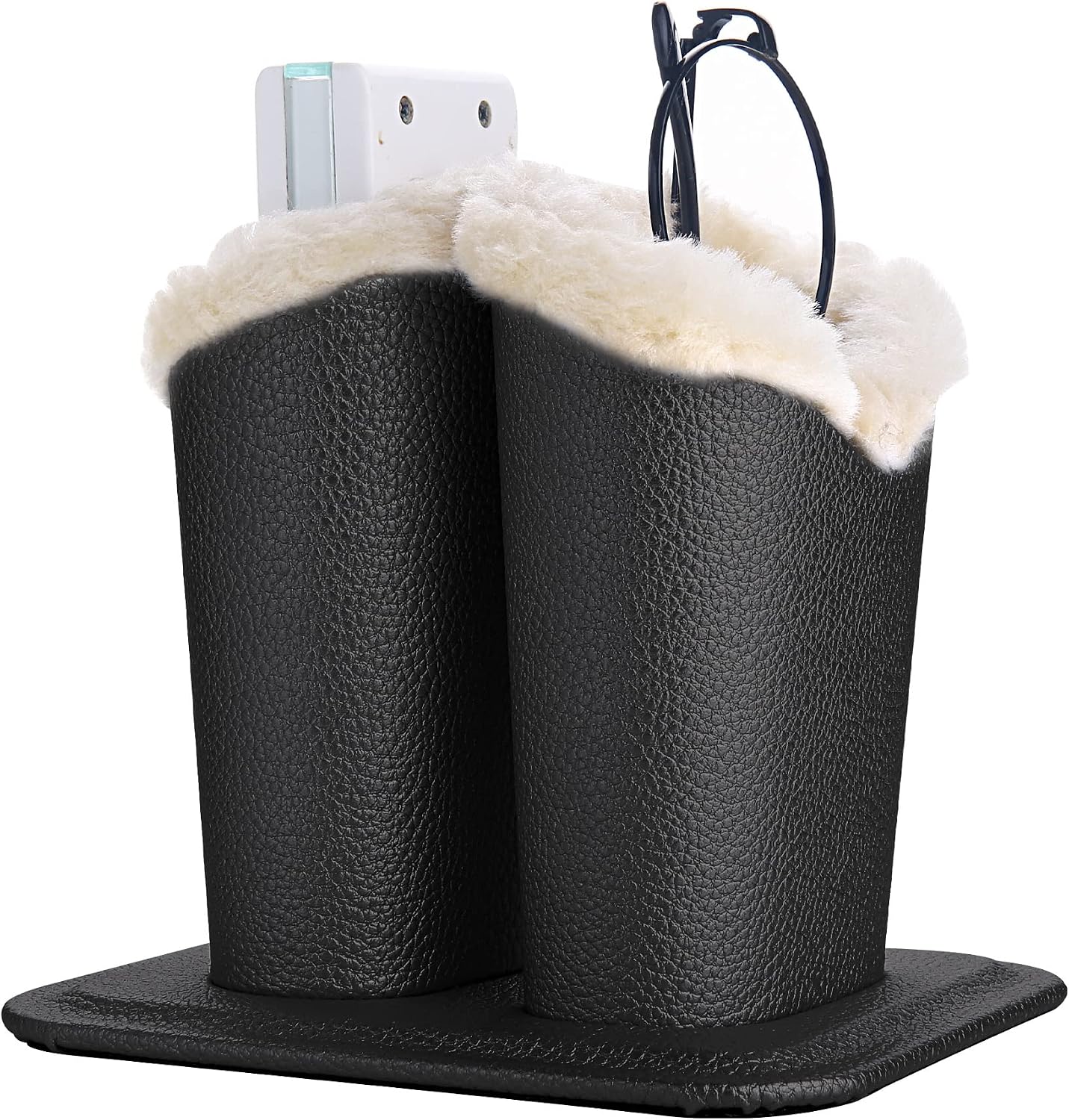 Plush Lined Eyeglass Holder, PU Leather Eyeglass Case, Anti-Scratch Glasses Storage Organizer for Desk Office Nightstand, 2slot (Black，Black)
