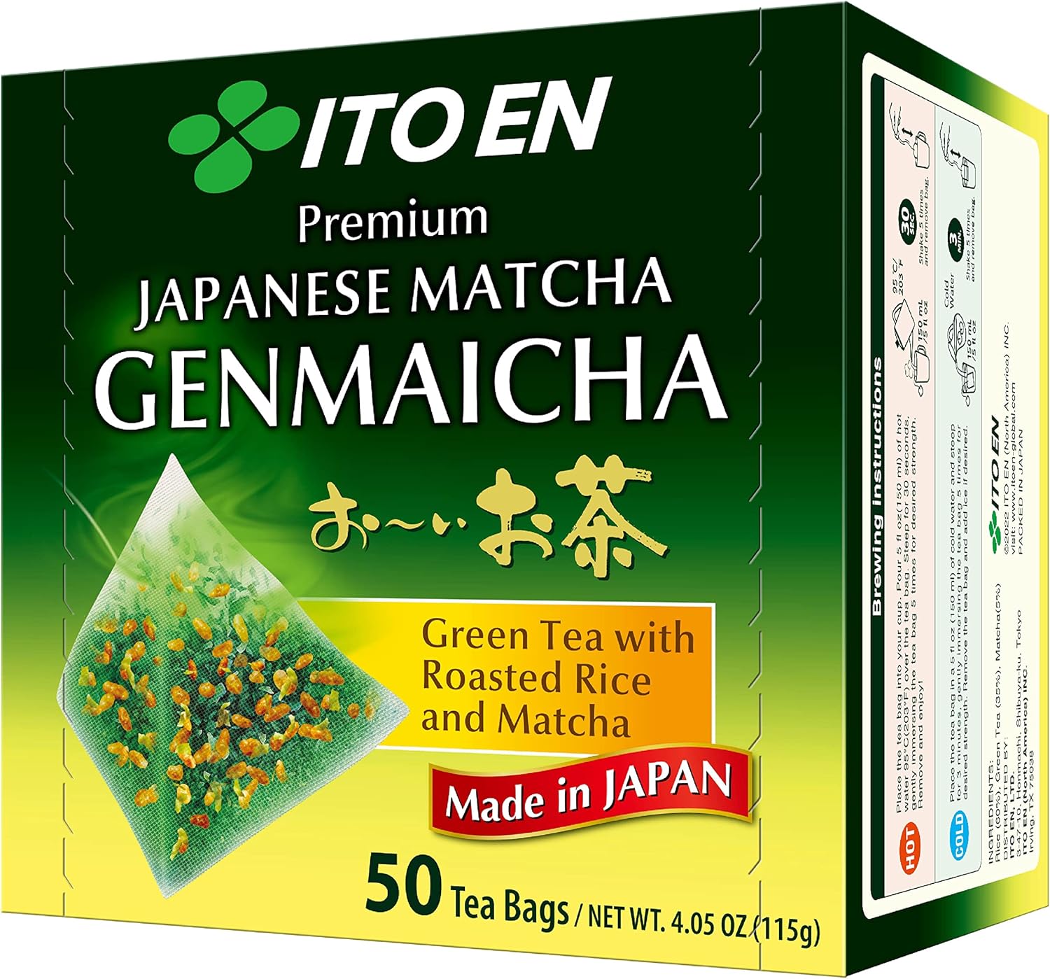 ITO EN Oi Ocha Premium Japanese Matcha Genmaicha Green Tea - Tea Bags, 50 Count (Pack of 1)