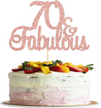 Gyufise 1 Pack 70 & Fabulous Birthday Cake Toppers Rose Gold Glitter 70 Fabulous Cake Decorations for 70th Birthday 70th Anniversary Party Celebration Decorations Supplies