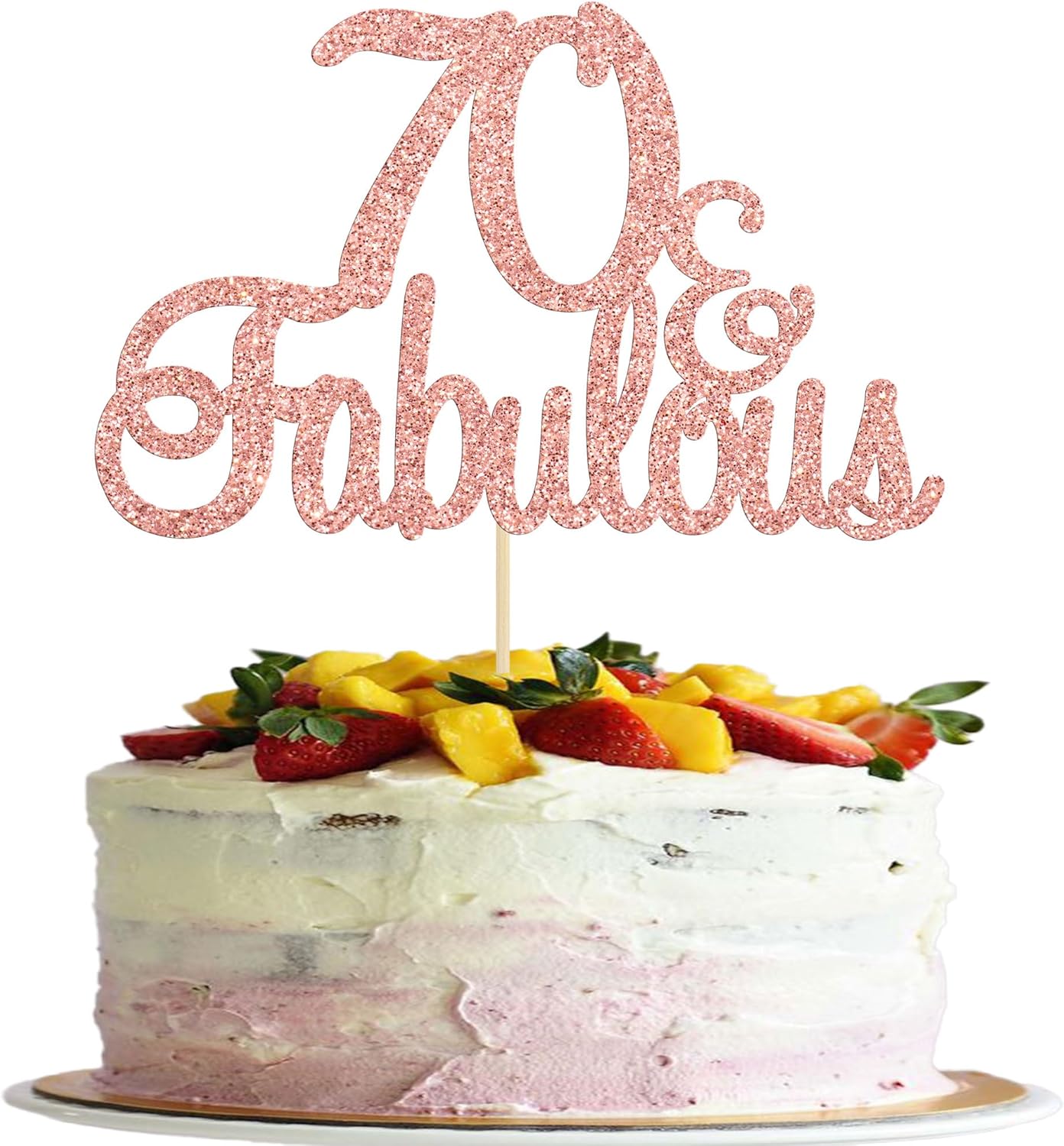 Gyufise 1 Pack 70 & Fabulous Birthday Cake Toppers Rose Gold Glitter 70 Fabulous Cake Decorations for 70th Birthday 70th Anniversary Party Celebration Decorations Supplies