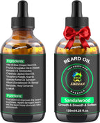 XIKEZAN Beard Oil,Beard Oil for Men,120ml/4.25 OZ Large Volume Sandalwood Natural Beard Growth Oil,Promote Beard Care Growth Mustaches Soften Strength Leave in Conditioner,Unique Gifts for Men Him Dad