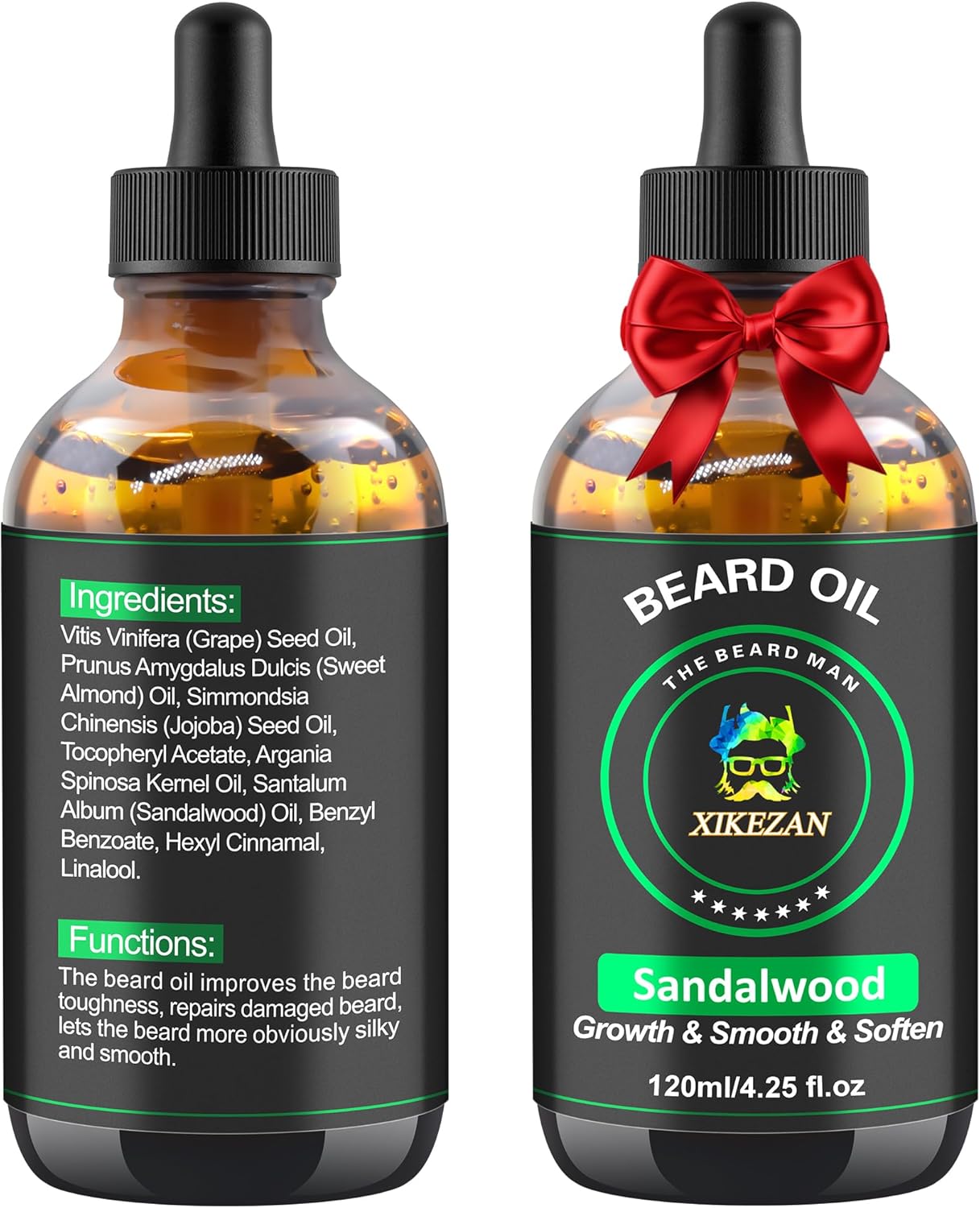 XIKEZAN Beard Oil,Beard Oil for Men,120ml/4.25 OZ Large Volume Sandalwood Natural Beard Growth Oil,Promote Beard Care Growth Mustaches Soften Strength Leave in Conditioner,Unique Gifts for Men Him Dad