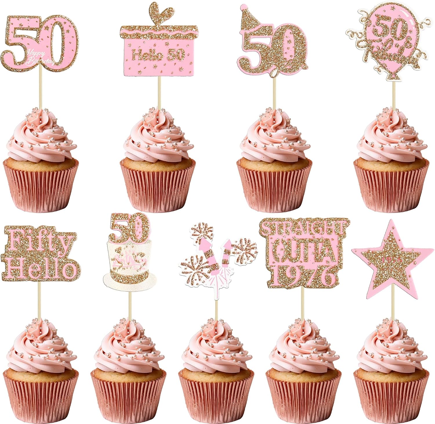 Gyufise 36Pcs Happy 60th Birthday Cupcake Toppers Glitter Rose Gold Sixty Straight Outta 1966 Cupcake Picks 60 Fabulous Cheers to 60 Years Cake Decorations for 60th Birthday Party Supplies