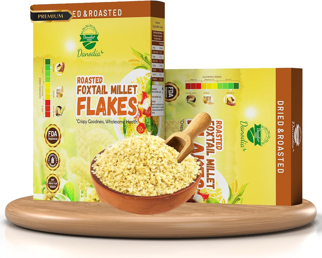 Danodia Foods Organic Foxtail Millet Flakes (450g/17oz) | Roasted & Ready-to-Eat | Ideal for Porridge, Puddings, Desserts & Smoothie Bowls | Gluten-Free & Nutritious | High Fiber & Vegan Protein