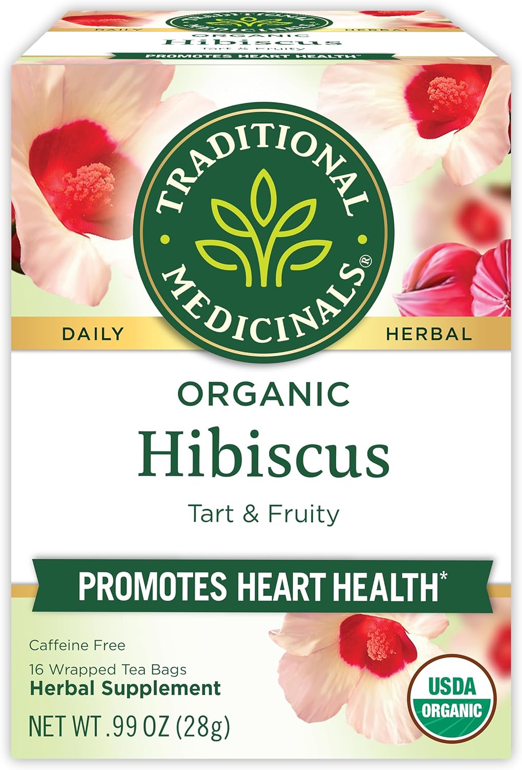 Traditional Medicinals Organic, Hibiscus Tea - Supports Normal Heart Health & Cardiovascular Wellness - Kosher, Non-GMO, Caffeine-Free, Compostable - 16 Tea Bags