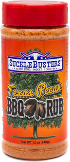 SuckleBusters Texas Pecan BBQ Rub: Super Sweet & Smoky Flavor, Bright Red Color, Authentic Texas BBQ Rub for Pork and Chicken, Gluten-Free, No MSG Shaker (12oz)