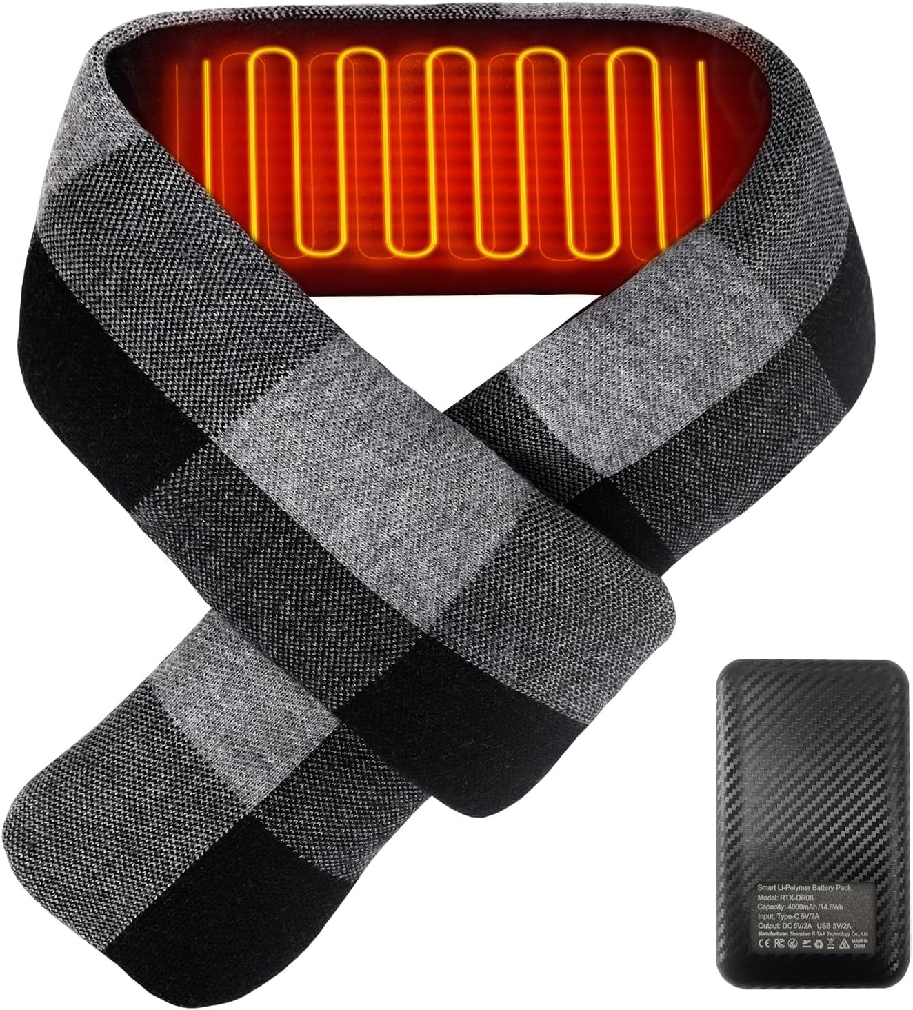 Heated Scarf for Women & Men - Rechargeable Electric Heating Scarf, 4000mAh Power Bank Included, Neck Warmer