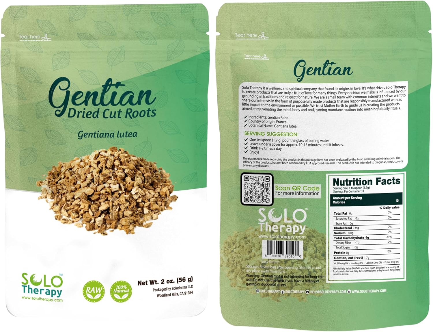 Gentian Root 2 oz, Gentiana Lutea, Resealable Bag, Gentian Root, Dried Cut Root, Product From France