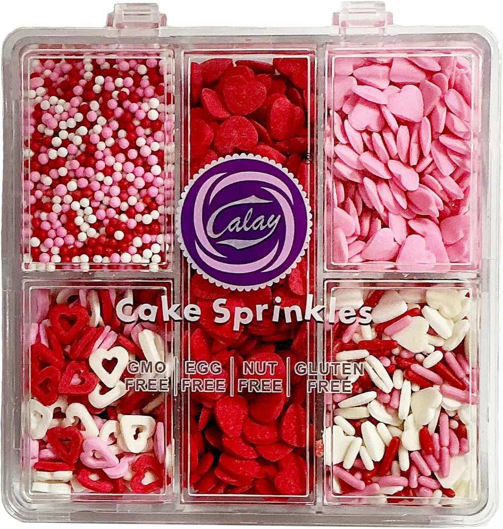 Valentines Themed Sprinkles for Cake Decorating,Edible Pink, Red and White Heart Sprinkles Baking Cupcake Toppers,Ice Cream 75g/2.6oz.