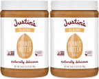 Justin's Classic Peanut Butter Creamy Spread, No Stir, Gluten-Free, 28 Ounce Jar, (Pack of 2)
