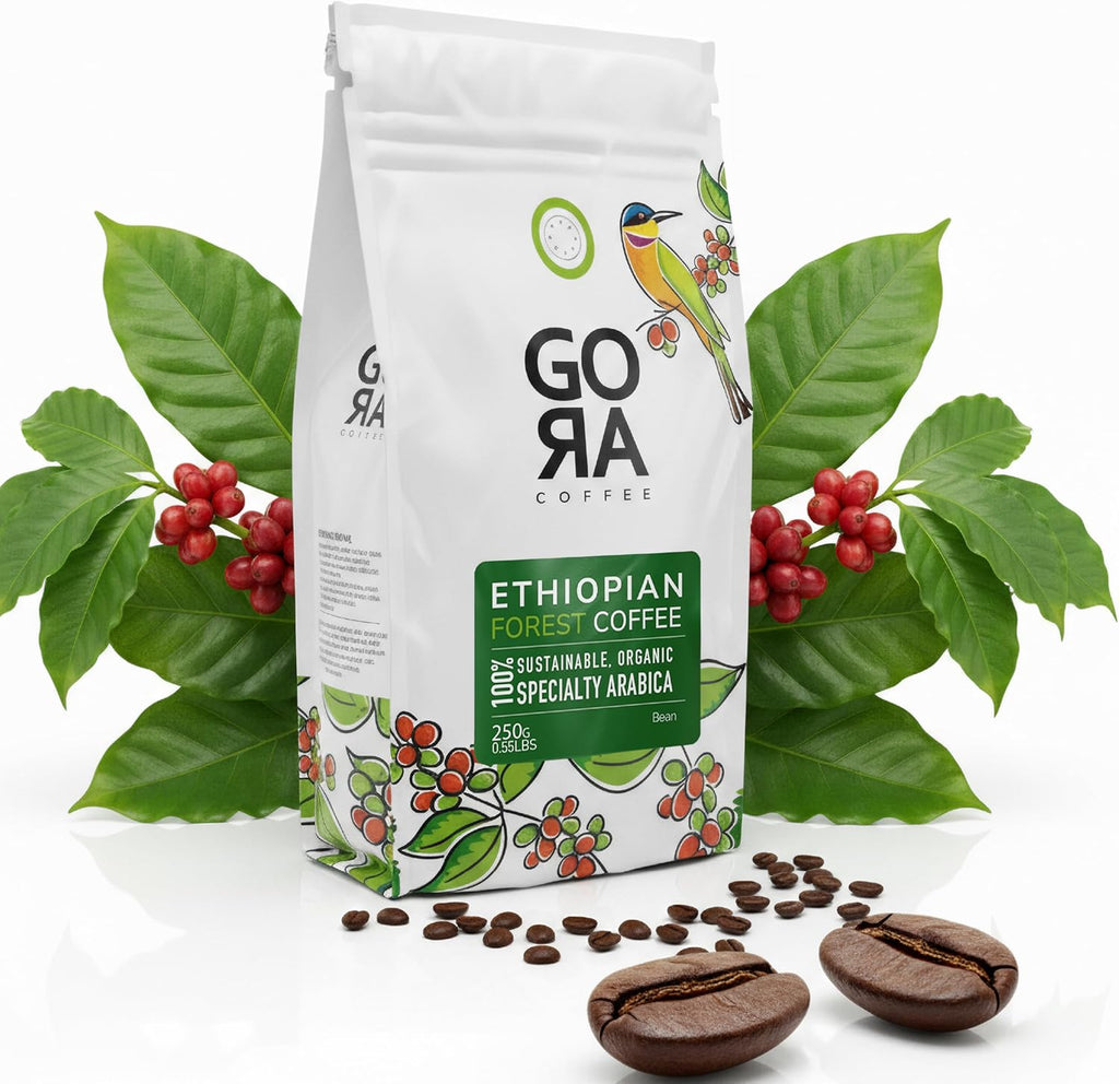 GoRa Organic Ethiopian Coffee Beans – Medium Roast Whole Bean, Single Origin 100% Arabica, Smooth Fruity & Floral Notes, Forest-Grown Specialty Coffee – 250g (8.8oz)