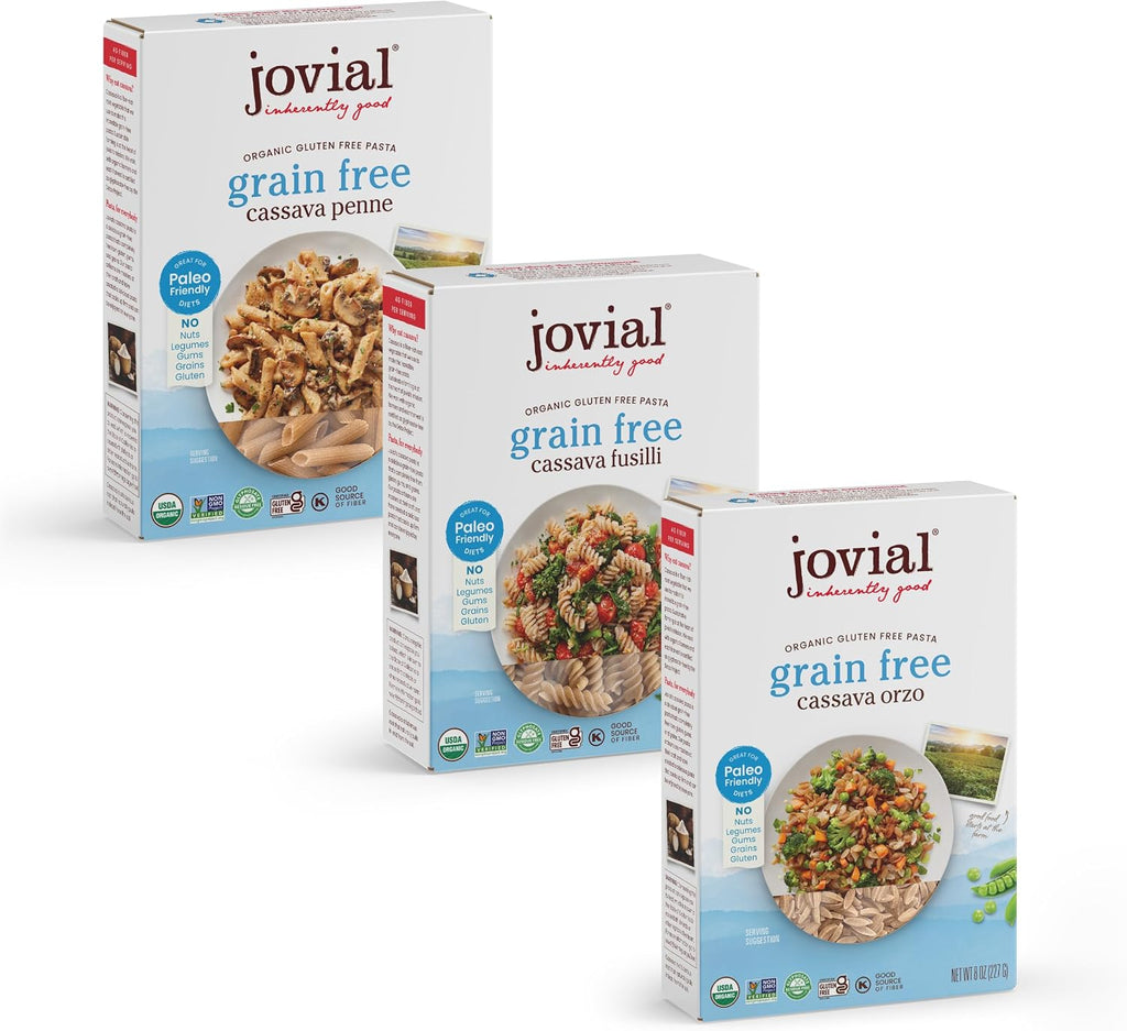 Jovial Grain-Free Cassava Pasta Variety (Orzo, Penne and Fusilli) - Cassava Pasta, Paleo Pasta, Gluten Free Pasta Spaghetti, Grain-Free, Gluten-Free, Organic, Non-GMO - 3 Pack, 1 of Each Flavor