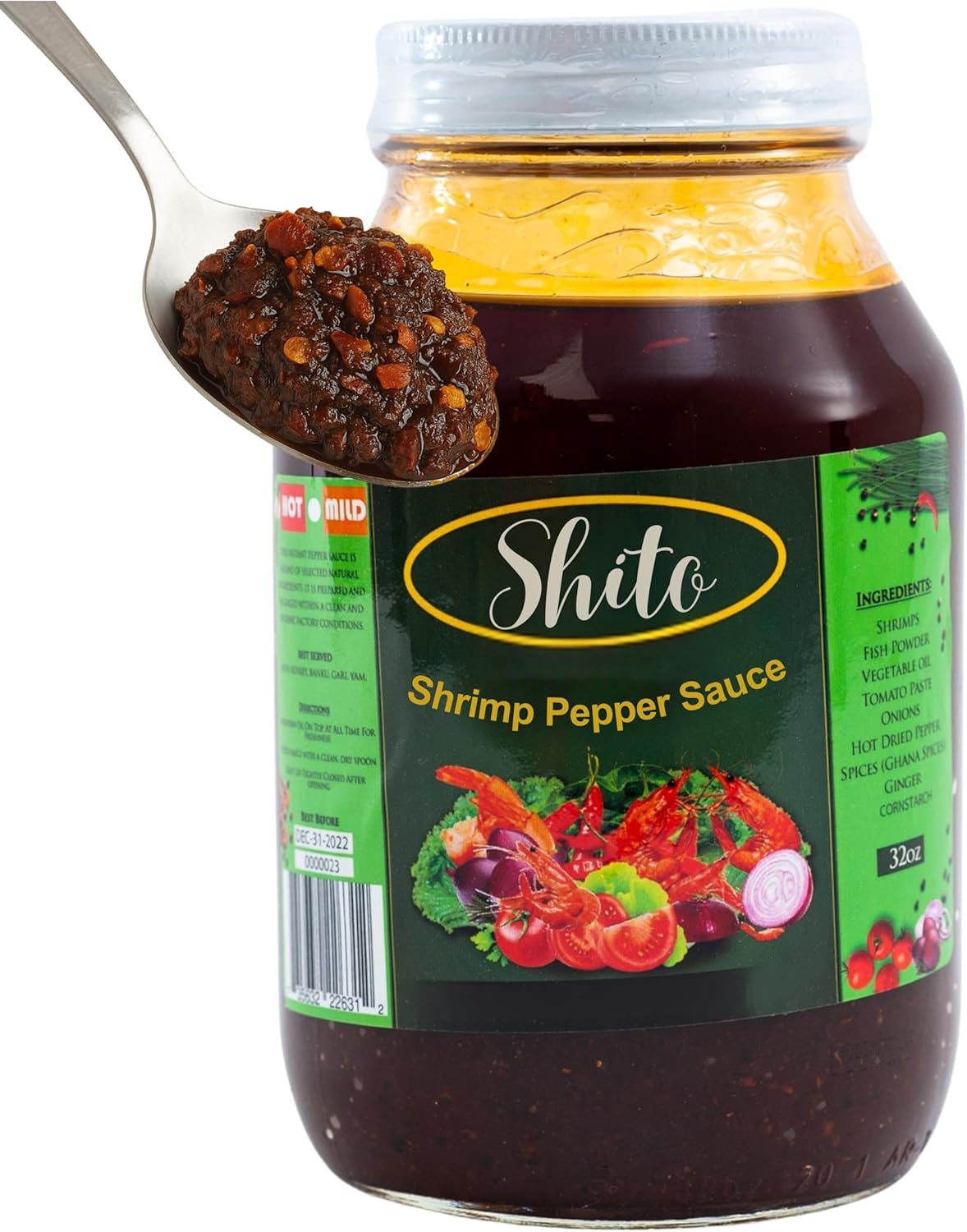 African Delights Julie's Special Shito,Ghana Shito with Fish Sauce & Spices,Premium Blend with Fish Paste, Shrimp Paste, and Hot Dried Pepper (32oz Hot)