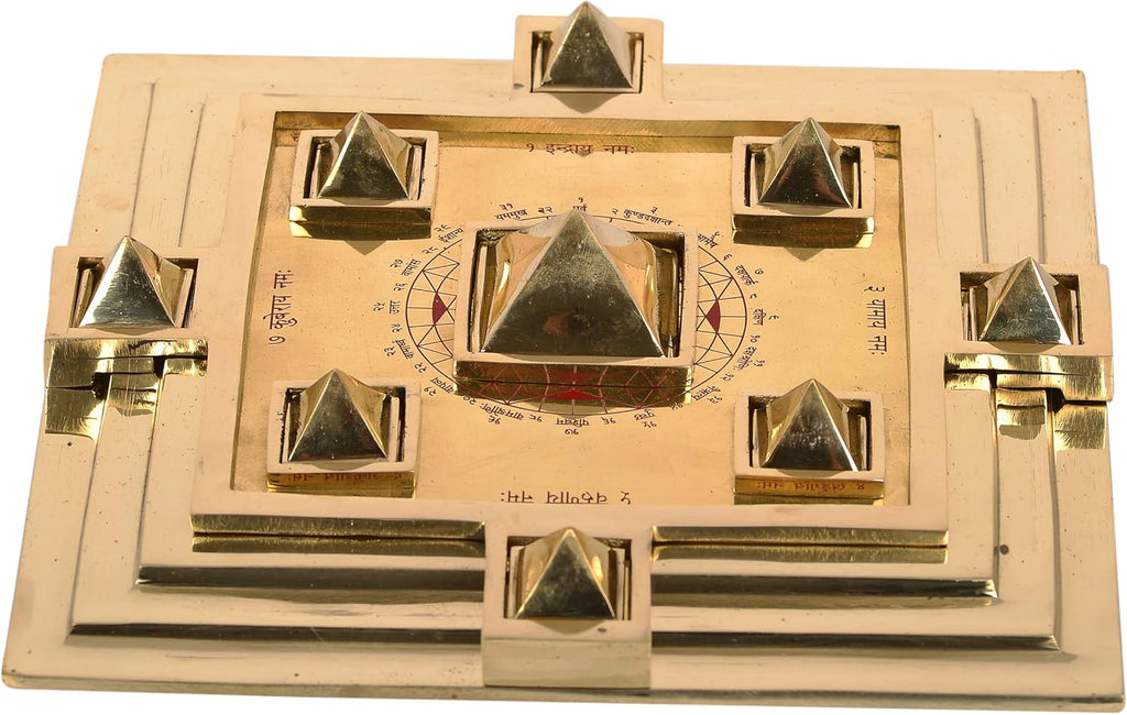 Brass Vastu Energy Maha Vastu Purush Navgrah Pyramid Yantra Vastu Chowki for Brahmasthan for Positive Energy for Prosperity Home Decor (22 x 22 x 5 cm)