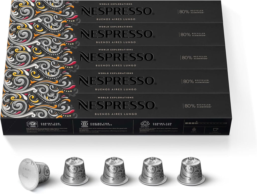 Nespresso Capsules Original Line, Buenos Aires Lungo, Light Roast Coffee, 50 Count Espresso Coffee Pods