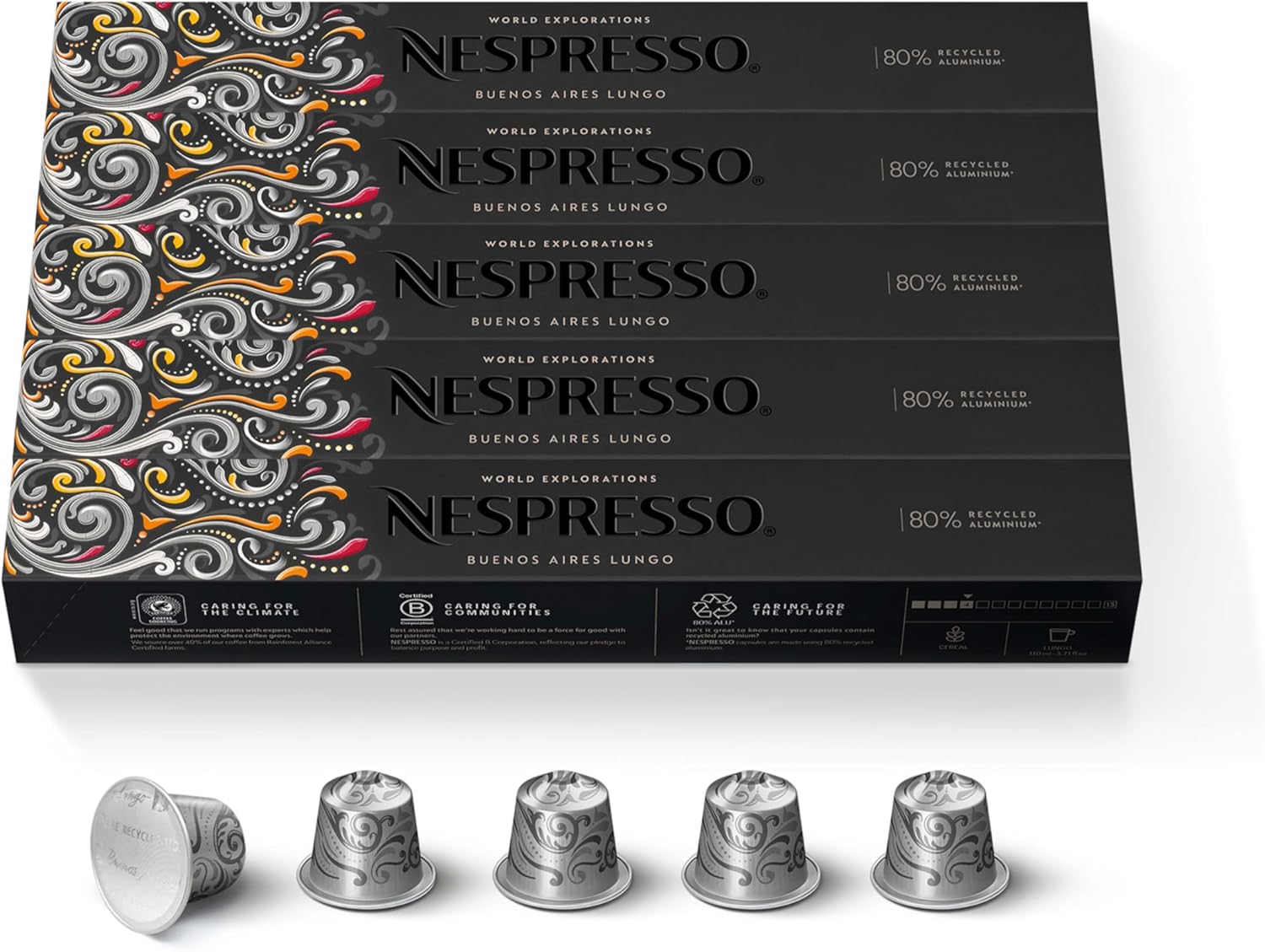 Nespresso Capsules Original Line, Buenos Aires Lungo, Light Roast Coffee, 50 Count Espresso Coffee Pods