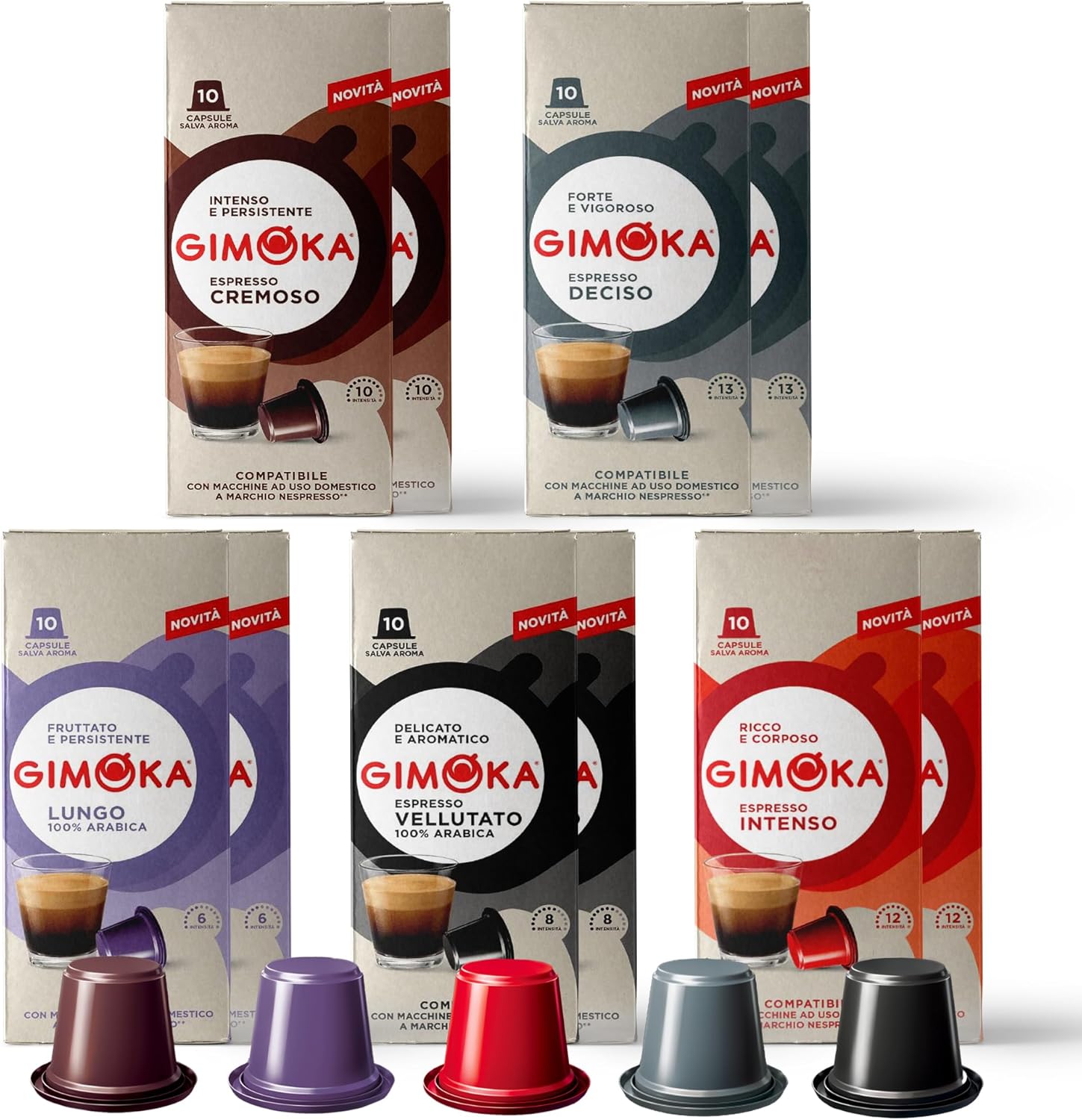 GIMOKA 100 Espresso Coffee pods Variety Pack compatible with Nespresso® Original Machines, Italian Espresso pods.