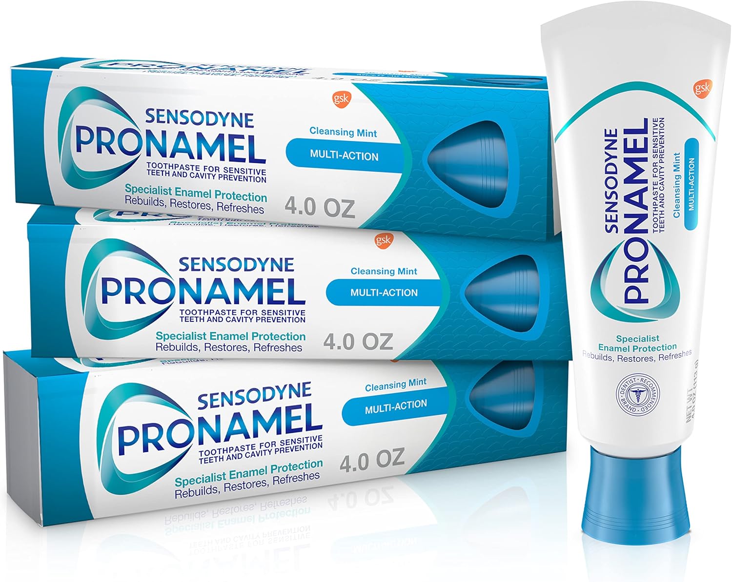 Sensodyne Pronamel Multi-Action SLS Free Toothpaste for Sensitive Teeth, to Reharden and Strengthen Enamel, Cleansing Mint - 4 Ounces (Pack of 3)