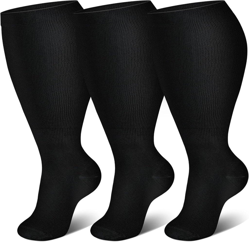 Genovega 3 Packs Wide Calf Compression Socks for Women Men Knee Hight S/M-4XL for Gifts