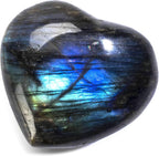 KALIFANO Labradorite Heart - Worry Stone with Healing & Calming Effects - AAA Grade High Energy Labradorita with Information Card - Reiki Crystal Carving Used for Cleansing