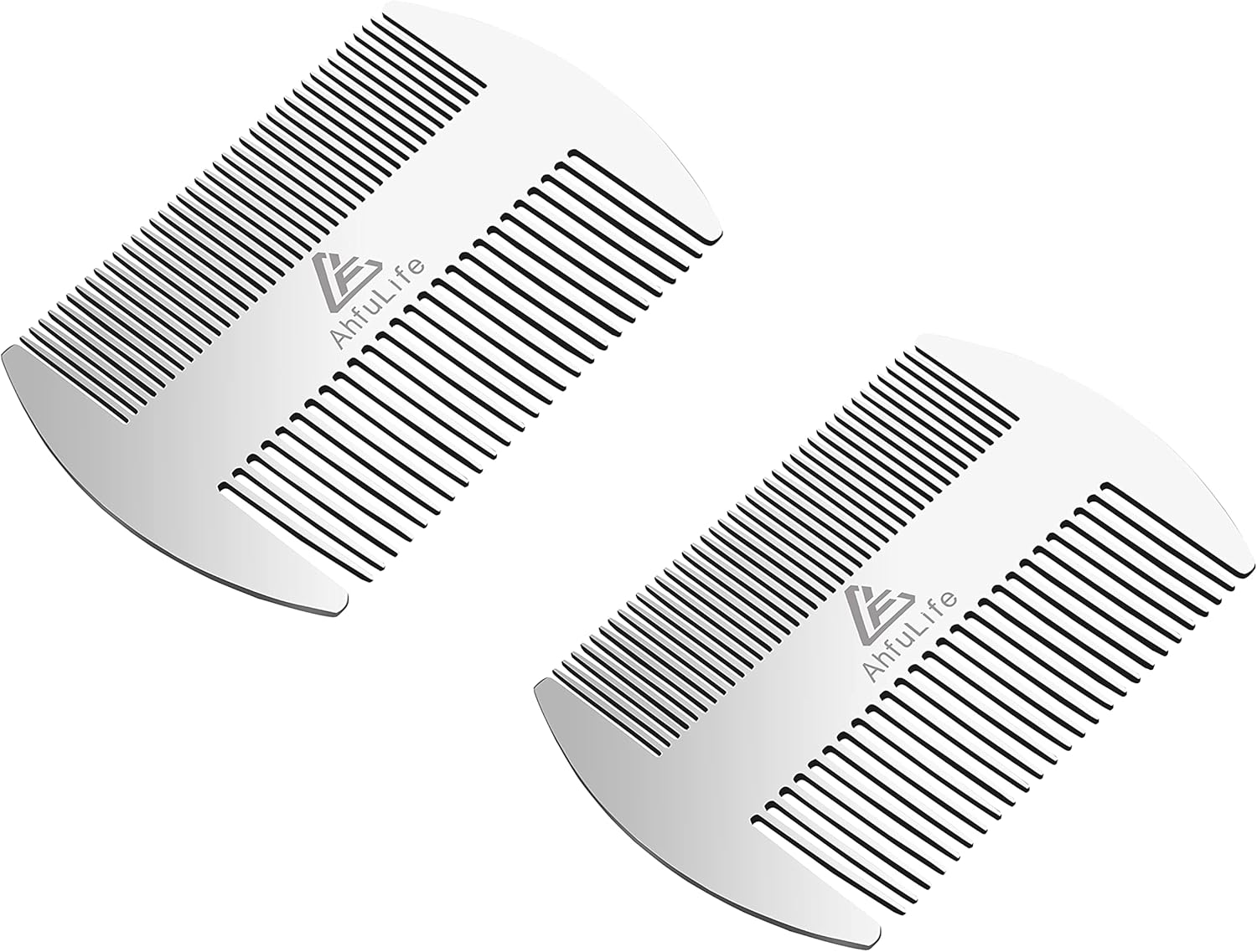 AhfuLife Stainless Steel Metal Hair&Beard Comb - Anti-Static Dual Action Beard Comb - Credit Card Size Combs Perfect for Wallet and Pocket - Presented in Gift Box - 2 Pcs