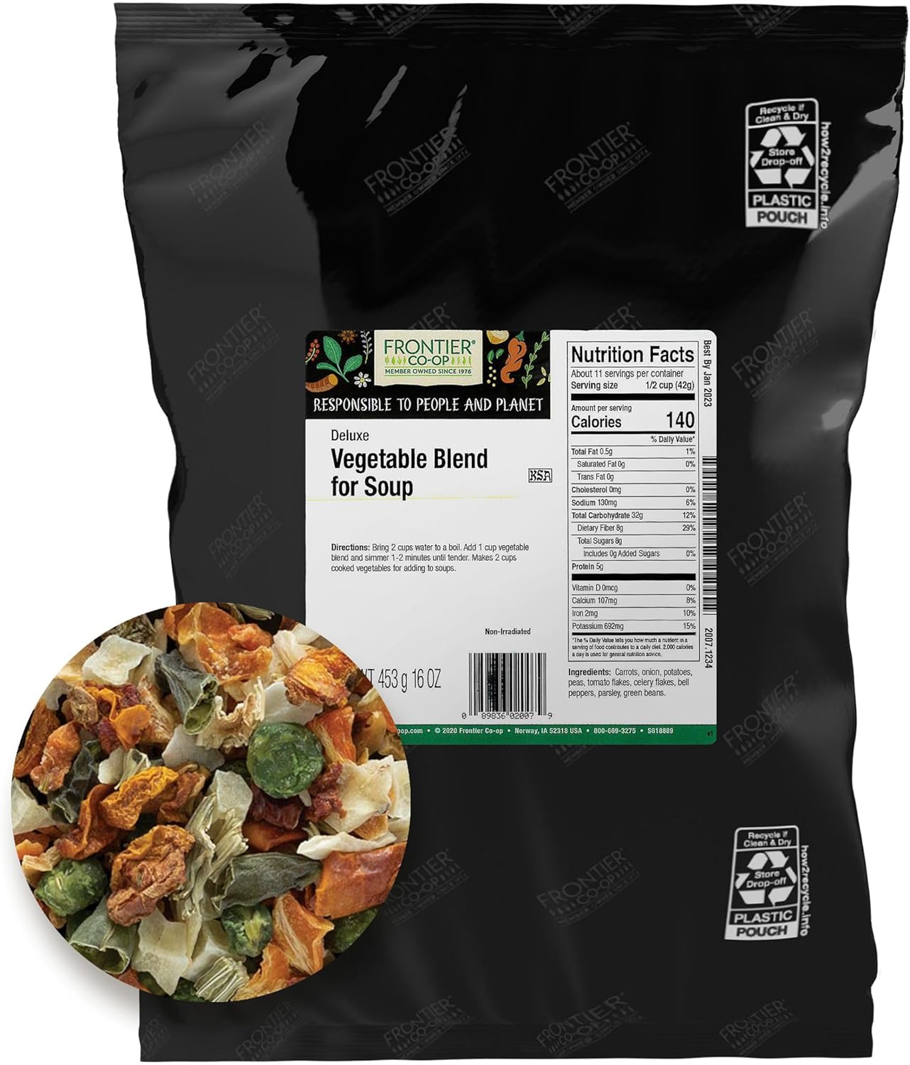 Frontier Deluxe Vegetable Soup, 1-Pound, Mixed Dried Vegetables For Soup, Stew, Stir Fry, Onion, Carrots, Peas & Potatoes