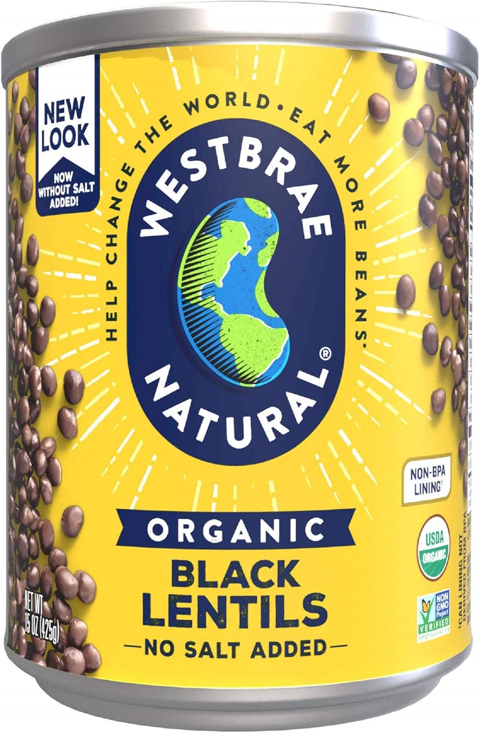 Westbrae Natural Organic Black Lentils, No Salt Added, 15 Ounce (Pack of 12)