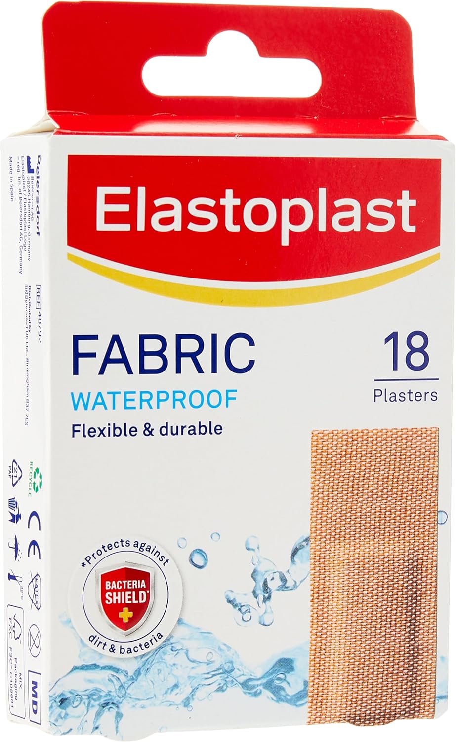 Elastoplast Waterproof Fabric Plaster Strips, 18 Strips