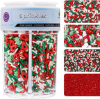 Christmas Sprinkles for Cookies Holiday Assortment 8 oz, White Red and Green Sprinkles Edible Jimmies, Nonpareils and Sanding Sugar Pearls for Decorating Christmas Cookies, Baking, Cupcakes, Cakes, Desserts