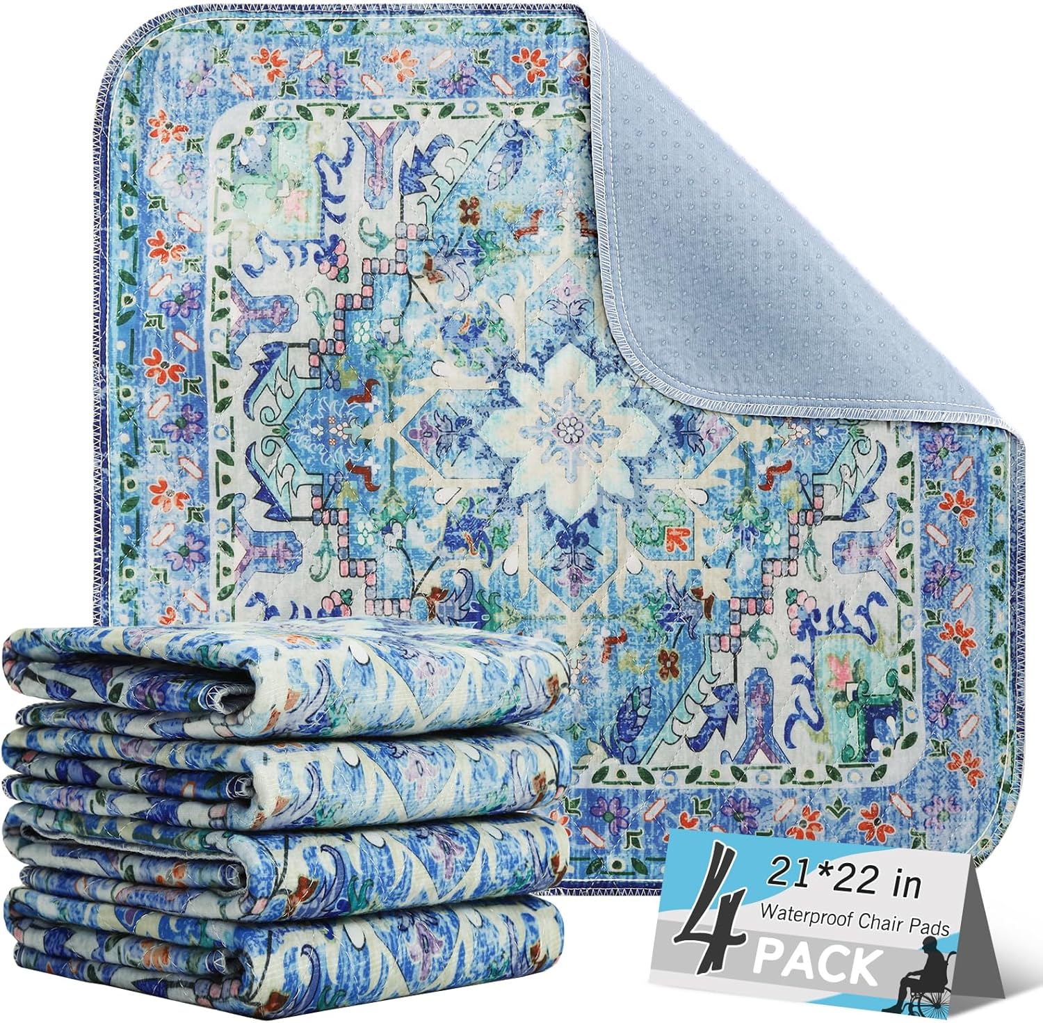 OUTCREATOR® Waterproof Chair Pads for Incontinence 21" x 22" (Pack of 4),Washable Reusable Chair Seat Protector Cover,Non-Slip Absorbent Incontinence Pad for Bed,Car,Wheelchair,Adults,Kids,Pets