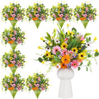12 Bundles Wildflowers Artificial Flowers Outdoor Spring Fake Plastic Daisy Flowers Bouquets Fake Plants Vase Floral Arrangements Table Centerpiece for Wedding Home Decor(Bright Daisy)