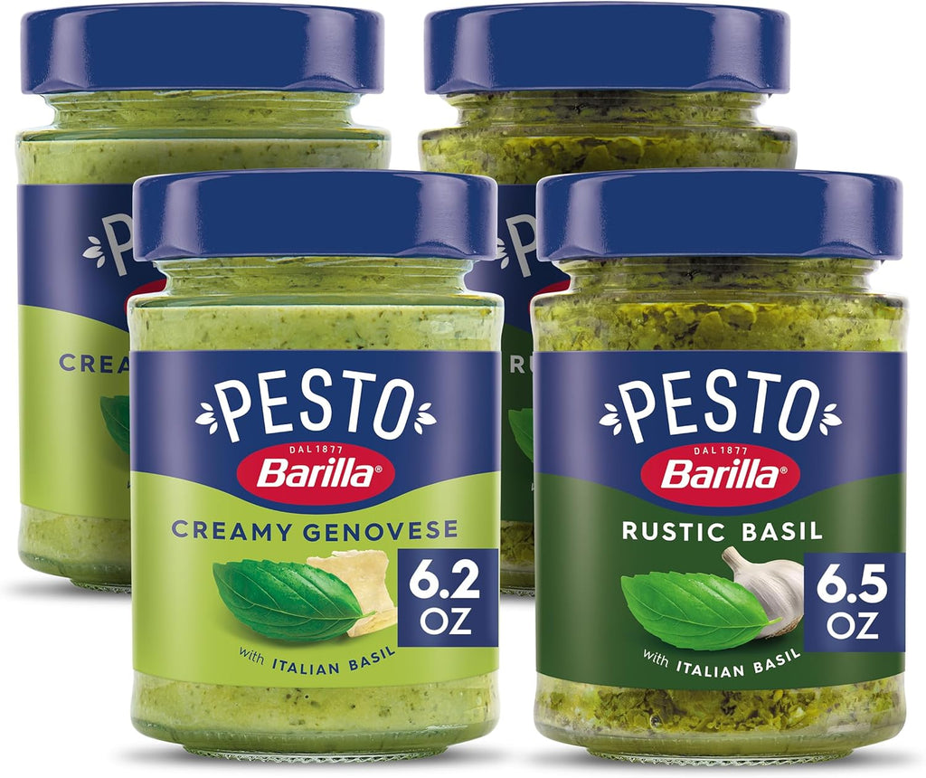 Barilla Creamy Genovese Pesto and Rustic Basil Pesto Sauce Four Pack
