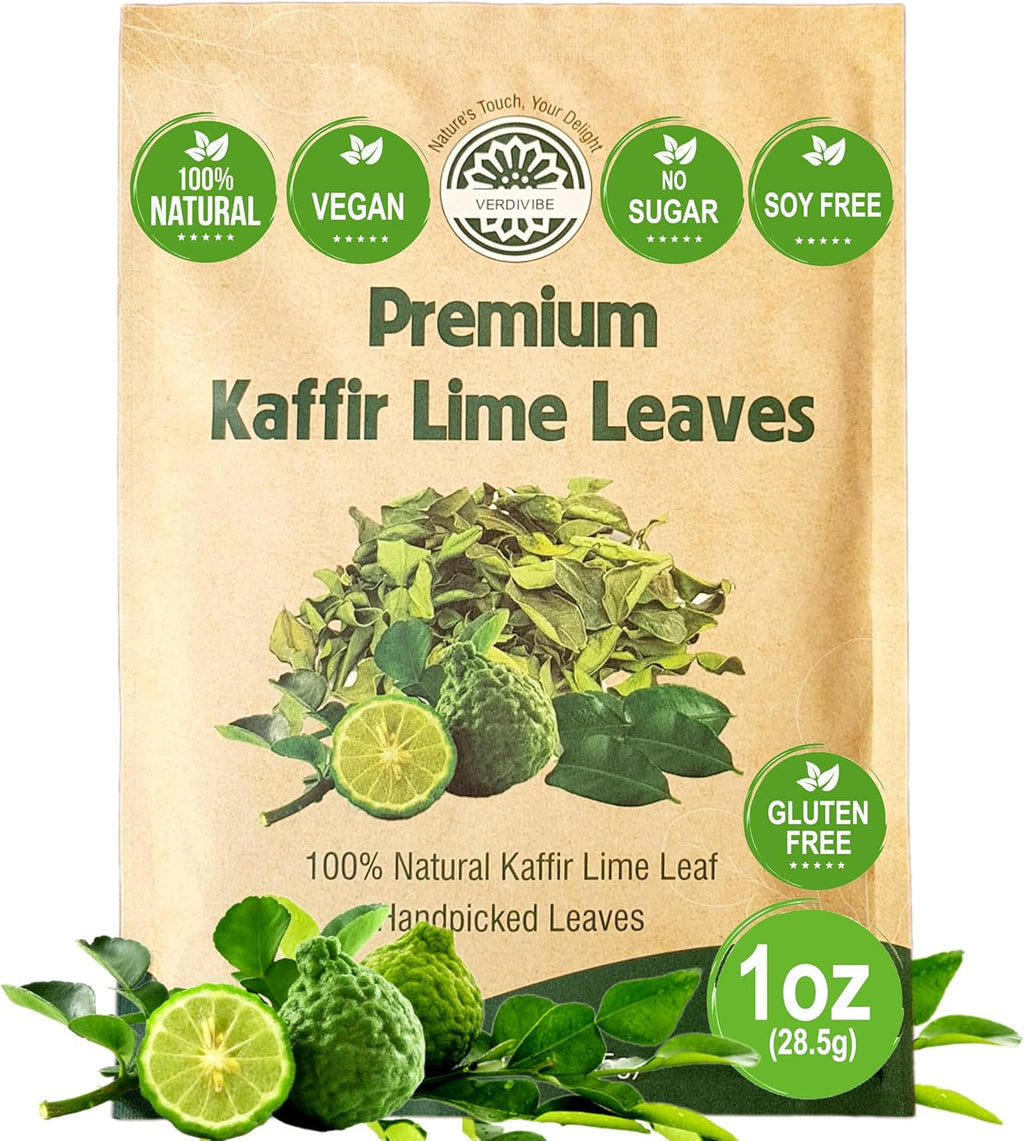 Premium Dried Kaffir Lime Leaves - 1 oz (28.5g) Pack for Authentic Thai Flavor - Handpicked for Freshness and Intense Aroma (A)