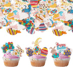 Gyufise 70 Pack Edible Happy Easter Cupcake Toppers Bunny Cupcake Picks Edible Easter Cake Decorations for Easter Theme Baby Shower Kids Birthday Party Cake Supplies