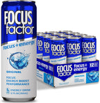 Focus Factor Energy Drink - 12 x 355ml Cans (Original Flavor) - with Focus + Energy - Lightly Carbonated, Sugar Free, Low Calorie with Vitamins B6 & B12