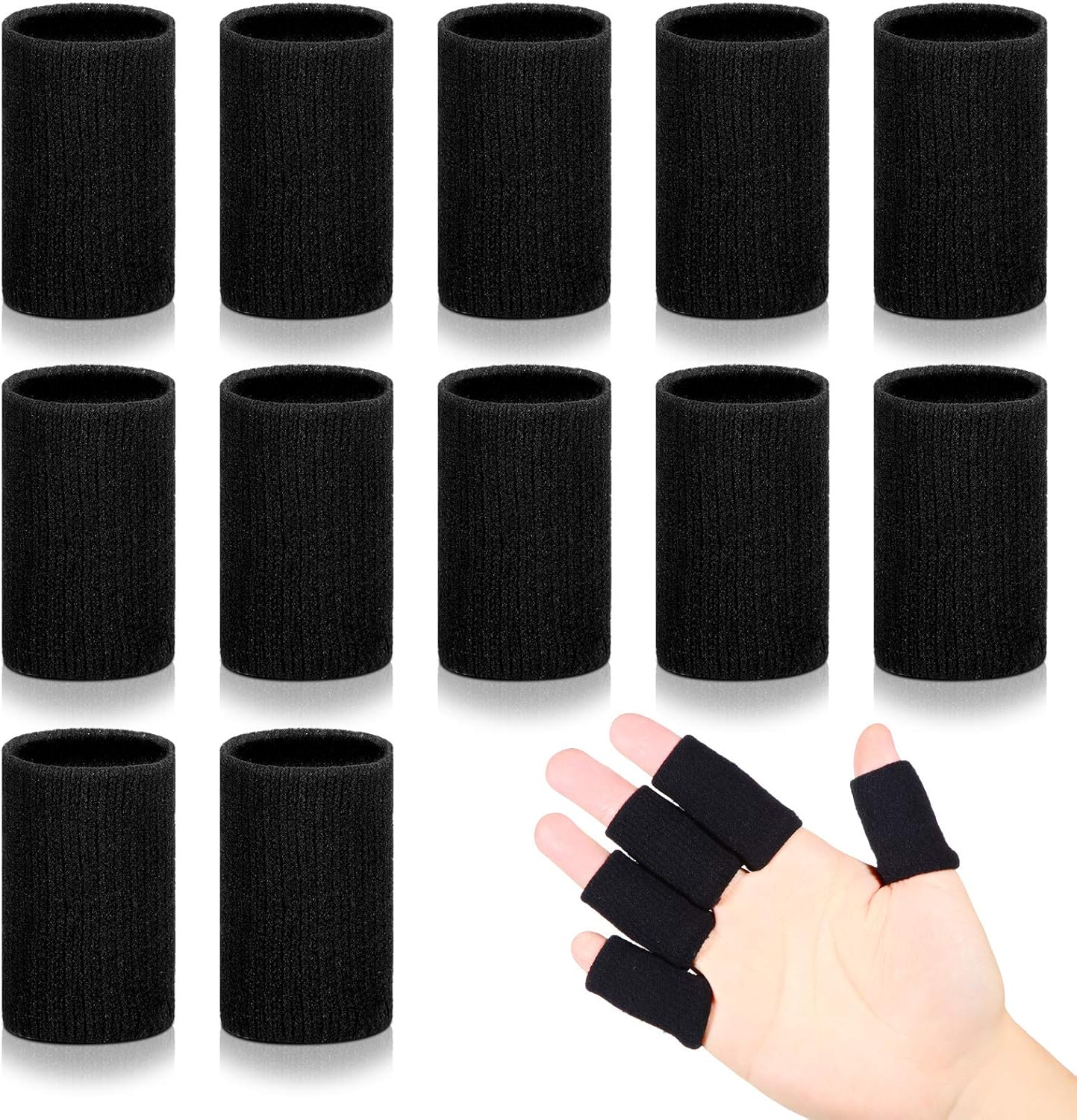Civaner 12 Finger Sleeves for Arthritis Sports Breathable Elastic Finger Straps Joint Compression Protectors for Sport Relieve Painful Compression Pressure (Black)