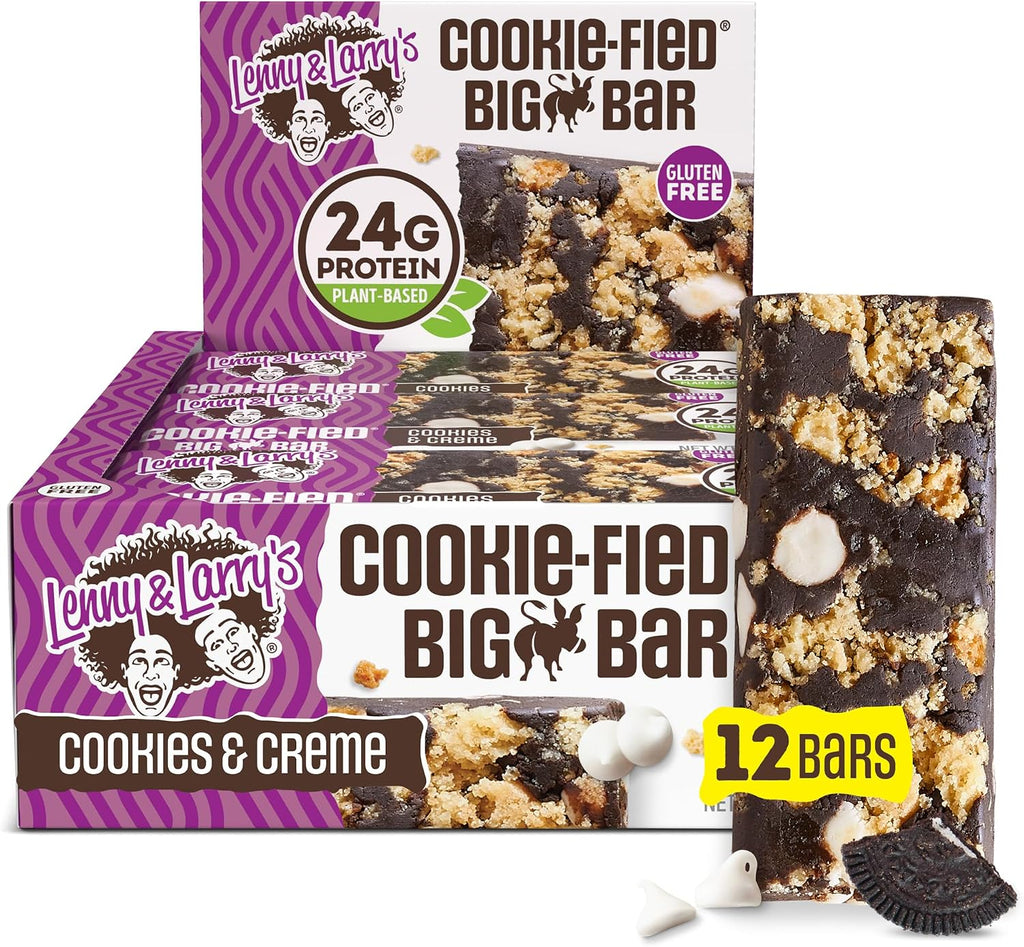 Lenny & Larry's Cookie-fied BIG BAR – Cookies and Creme Vegan Protein Bars 12x90g – Healthy Snacks, 24g Plant Protein & 10g Prebiotic Fiber – Gluten-Free Power Bar & Vegan
