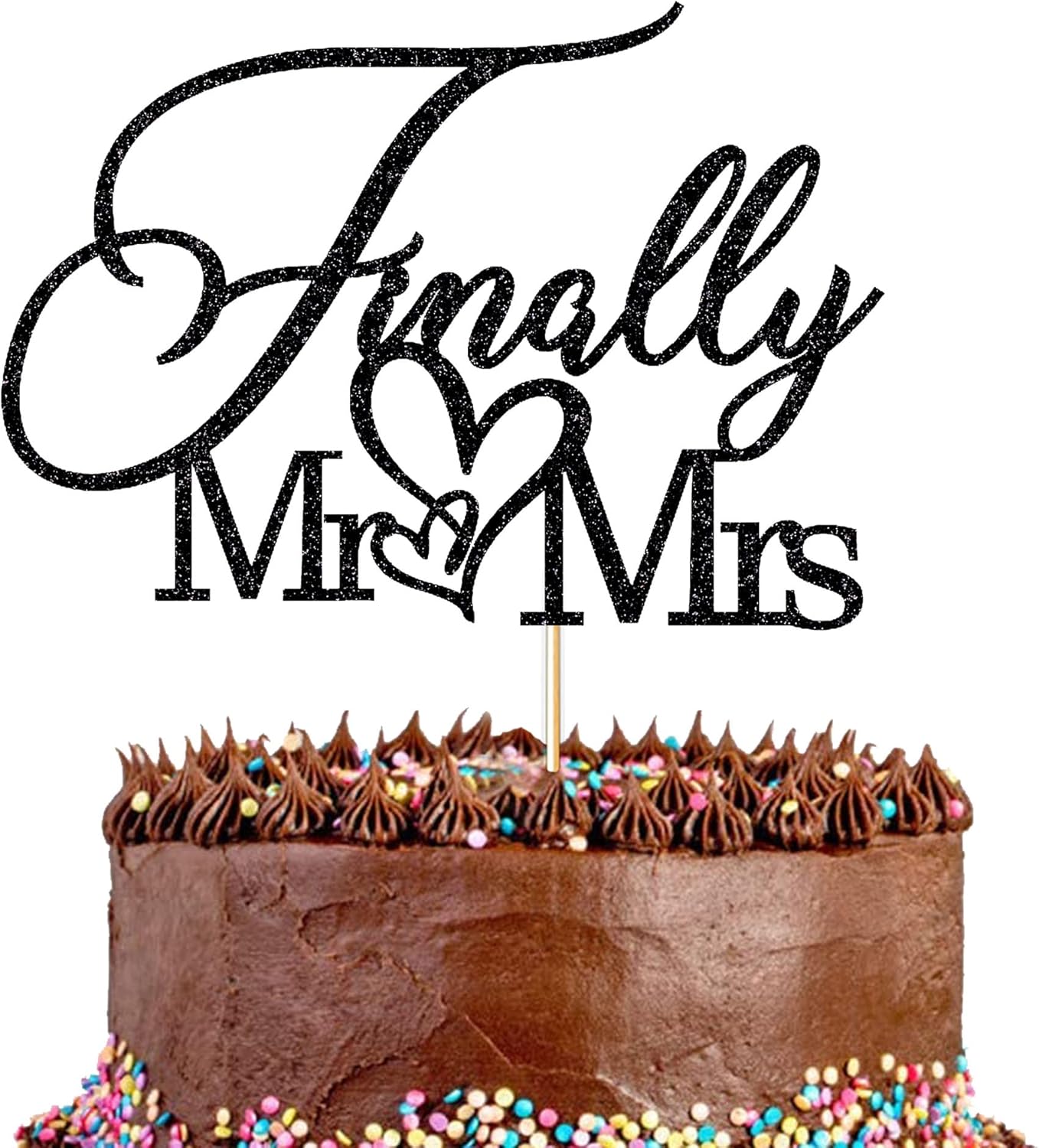 Finally Mr & Mrs Cake Topper,Wedding Anniversary Bridal Shower Party Decorations,Romantic Wedding Party Decorative Cake Toppers (black)