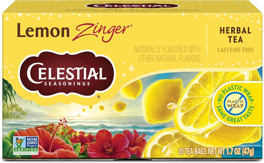 Celestial Seasonings Lemon Zinger Herbal Tea, Caffeine Free, 20 Tea Bags Box
