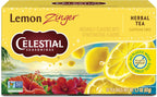 Celestial Seasonings Lemon Zinger Herbal Tea, Caffeine Free, 20 Tea Bags Box