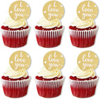 BEISHIDA 10pcs I Love You Cupcake Topper Love You Cupcake Decoration Heart Acrylic Cupcake Discs Mirror Topper Valentine Mothers' Day Cupcake Decors Wedding Anniversary Engagement Mothers' Day