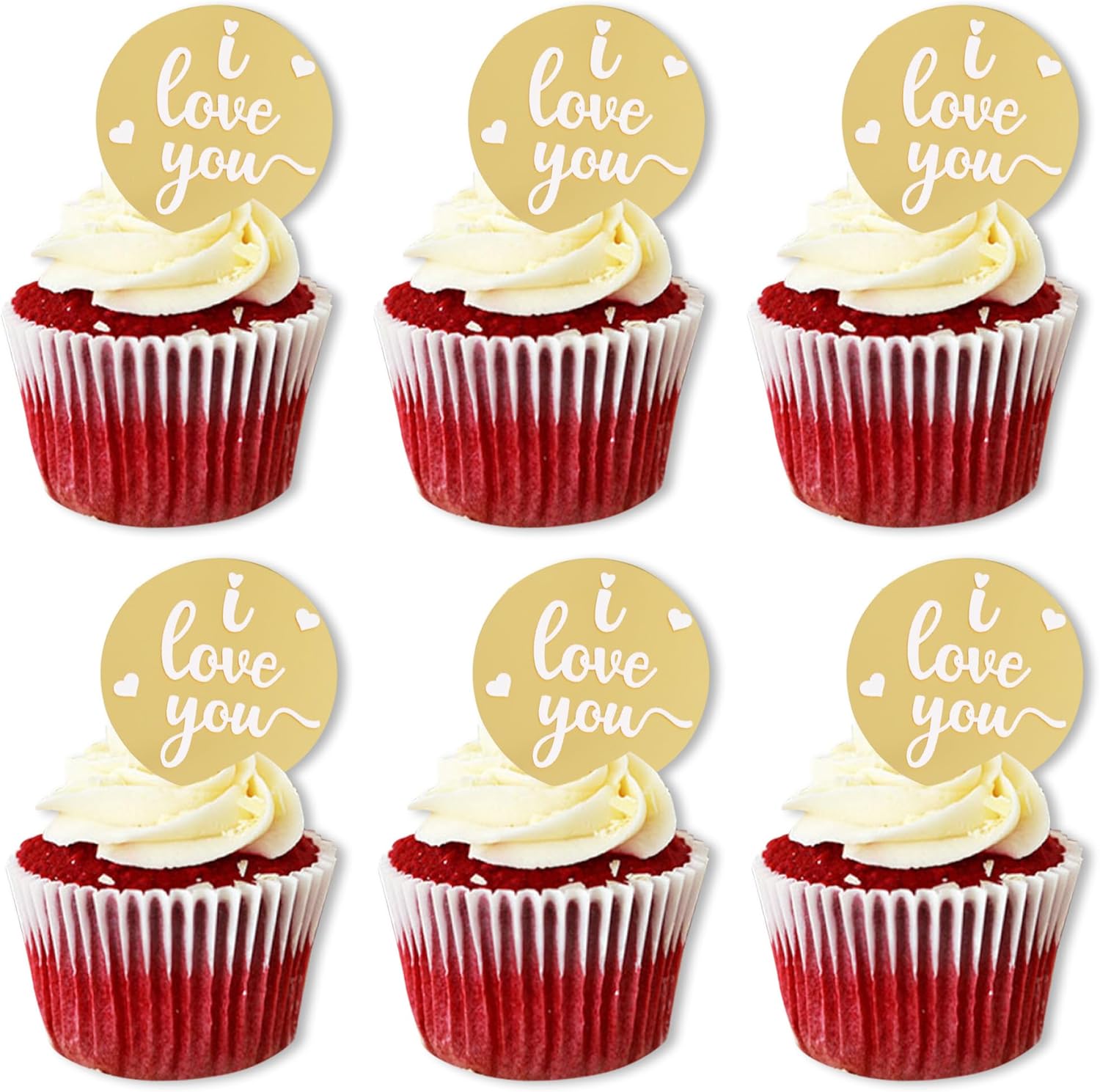 BEISHIDA 10pcs I Love You Cupcake Topper Love You Cupcake Decoration Heart Acrylic Cupcake Discs Mirror Topper Valentine Mothers' Day Cupcake Decors Wedding Anniversary Engagement Mothers' Day