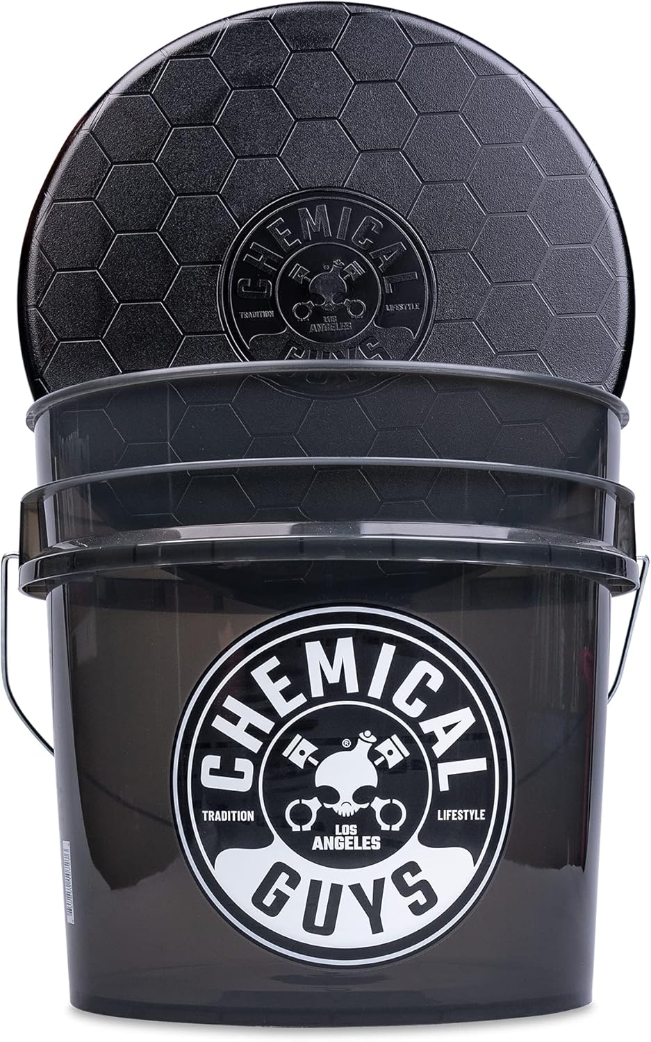 Chemical Guys Heavy Duty Detailing Bucket with Lid 4.25 Gallon Smoked Black Wash Bucket for Car Wash Soap Storage Interior and Exterior Detailing Garage Organization
