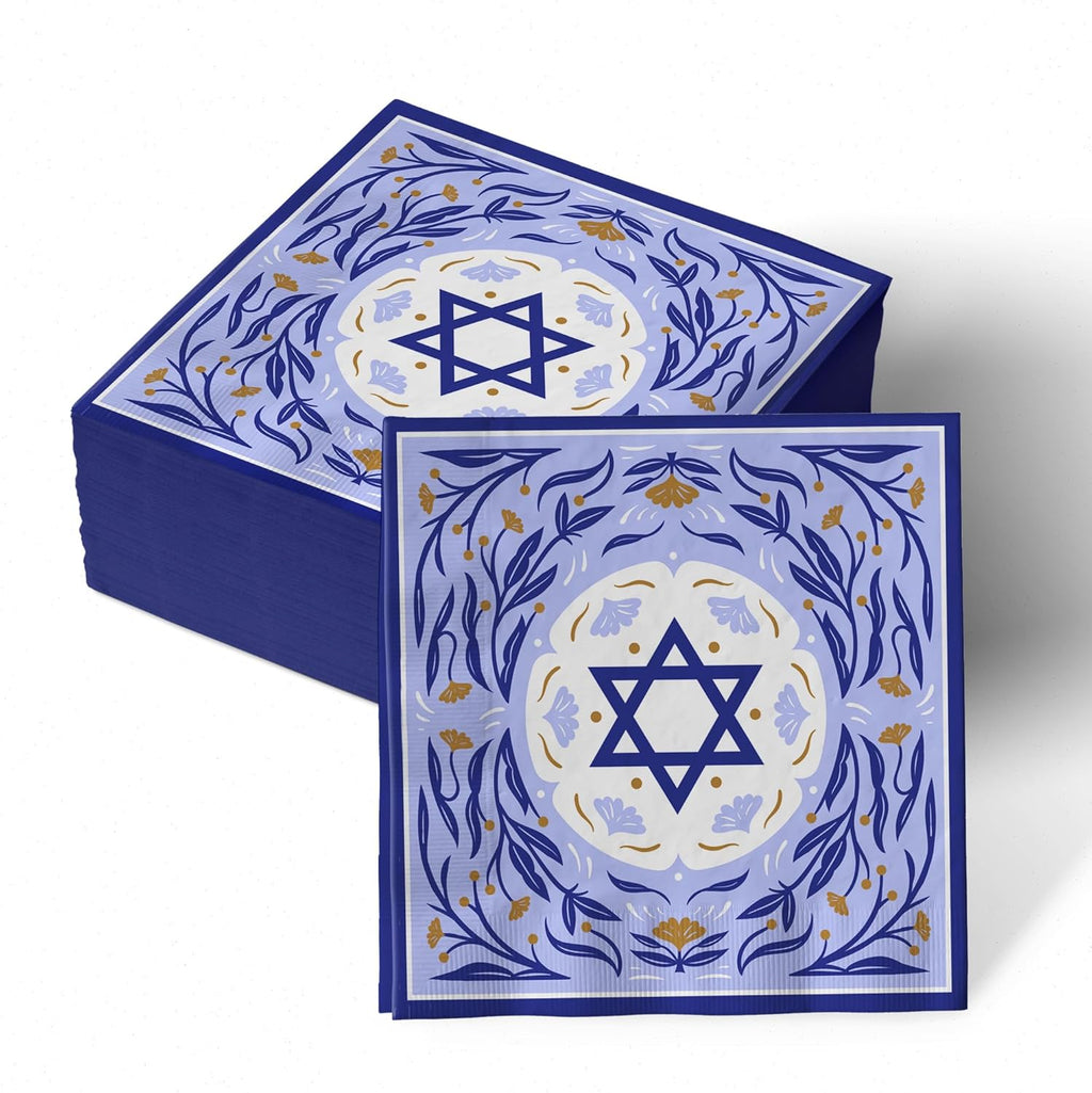 LA MAGA 50PCS Passover Napkins Party Decorations, Decorative Paper Napkins, Cocktail Napkins for Jewish Holidays, Happy Passover Seder Table Decoration, Party Decorations, Bar Mitzvah Decorations