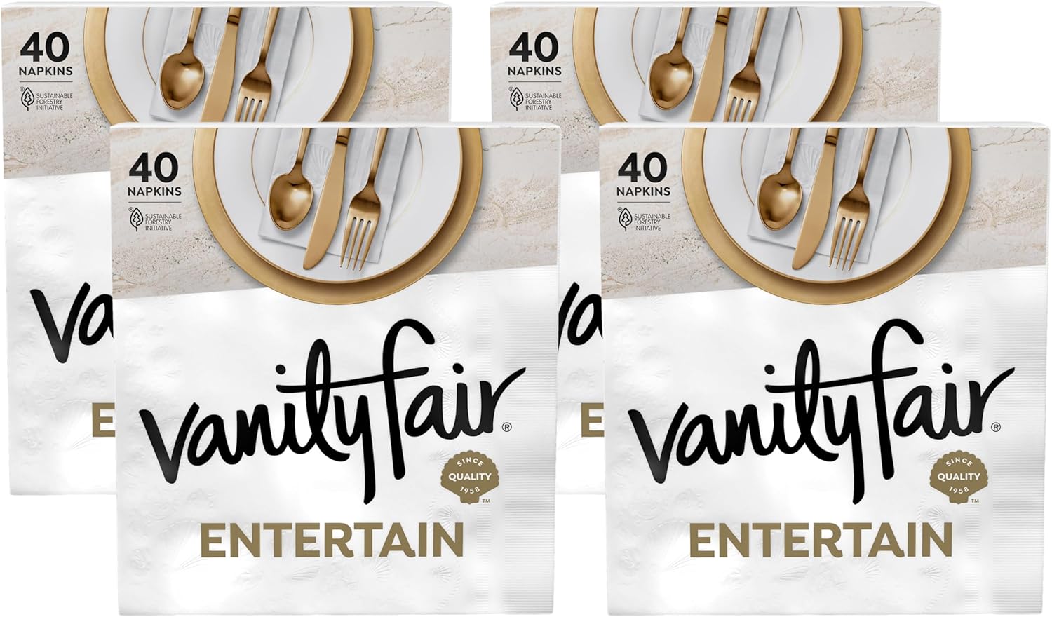 Vanity Fair Entertain Paper Napkins, 40 Count, Disposable Napkins Made For Entertaining And Events(Pack of 4)