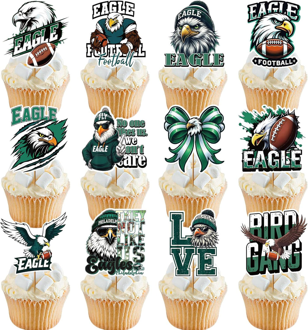 24 Pack Football Cupcake Toppers - Green Football Animal Theme Cup Cake Decorations for Birthday Sports Game Day Tailgate Favors Sport Themed Party Supplies