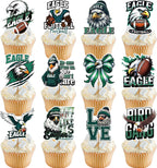 24 Pack Football Cupcake Toppers - Green Football Animal Theme Cup Cake Decorations for Birthday Sports Game Day Tailgate Favors Sport Themed Party Supplies