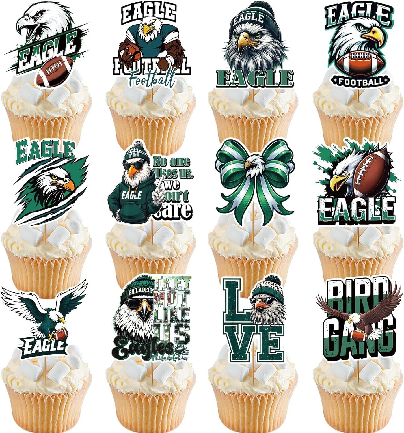 24 Pack Football Cupcake Toppers - Green Football Animal Theme Cup Cake Decorations for Birthday Sports Game Day Tailgate Favors Sport Themed Party Supplies