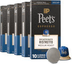 Peet's Coffee, Medium Roast Decaf Espresso Capsules, Compatible with Nespresso Original Machine, Decaffeinated Arabica Coffee - Decaf Ristretto Intensity 10, 50 CT (5 Boxes of 10 Espresso Capsules)